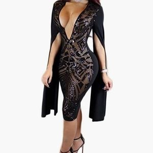 SOLD New Long Sleeve Deep V-Neck Sequin Dress